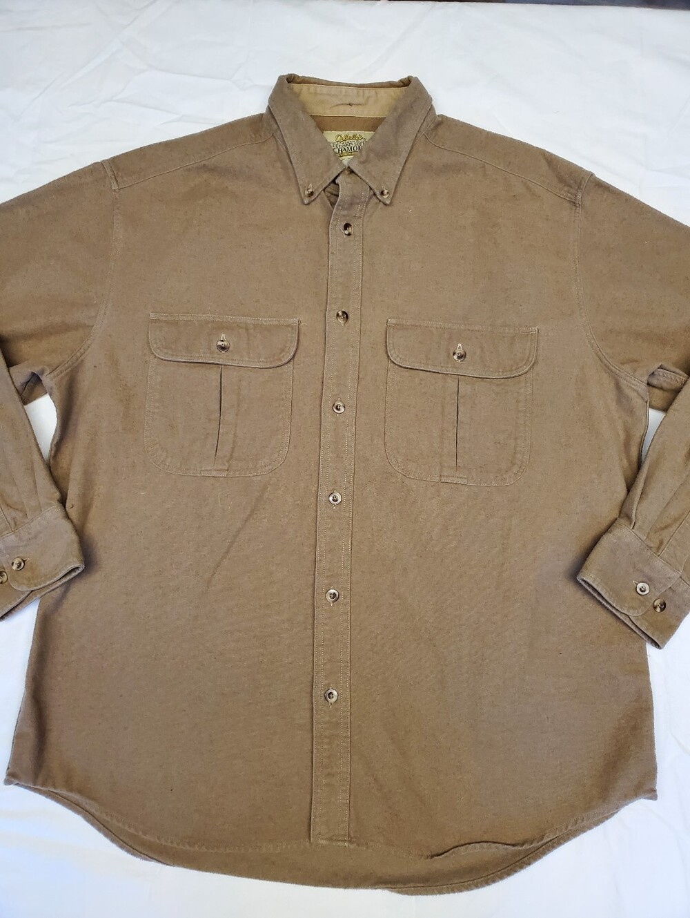 Cabela's Deerskin Soft Chamois Shirt Mens Large Brown Button Down 100% Cotton